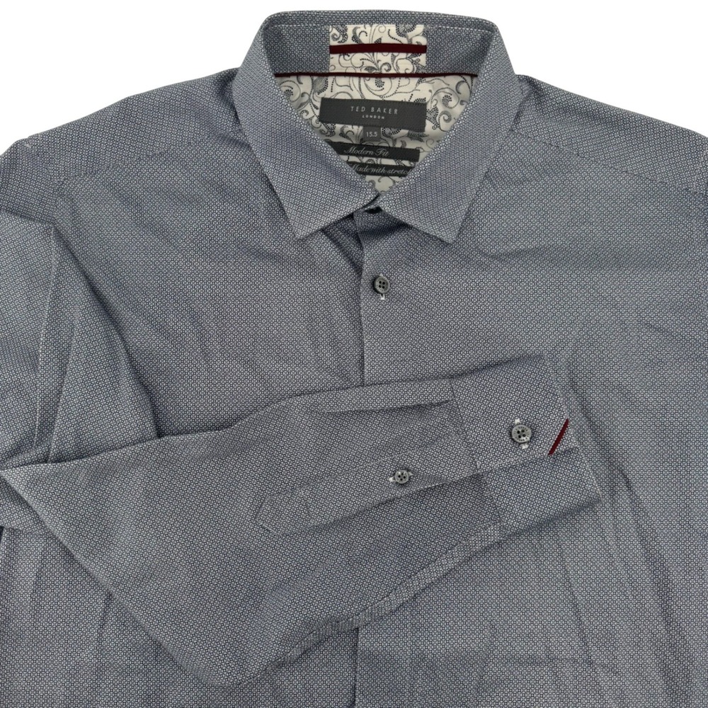 Ted Baker London Mens Modern Fit Blue Geometric Print Stretch Shirt 15.5 M